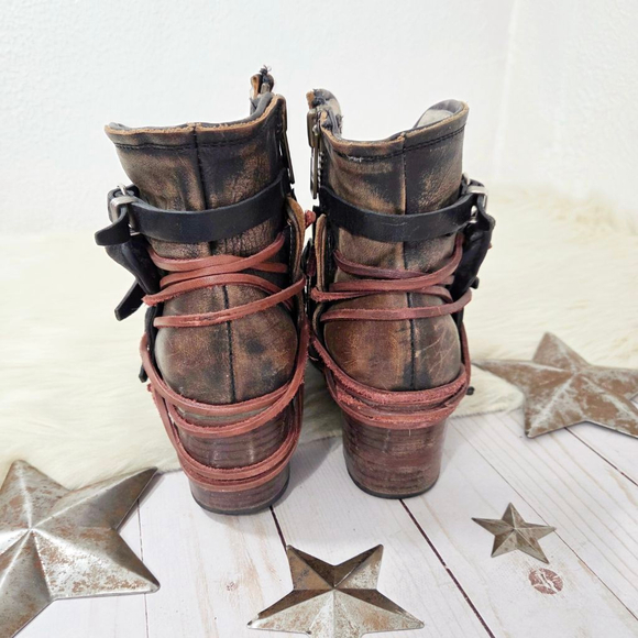 Freebird Crue Ankle boots black multi brown red strappy leather booties womens 8 - Picture 5 of 11